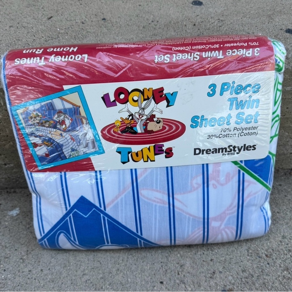 VTG Looney Tunes 3 pc Twin Sheet Set 1993 Baseball Sports Nostalgia